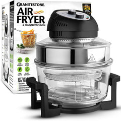Big Boss Air Fryer Toaster Oven Combo 16Qt Kitchen Countertop Convection Rotisserie 1300W Large Glass Bowl Black by Granitestone