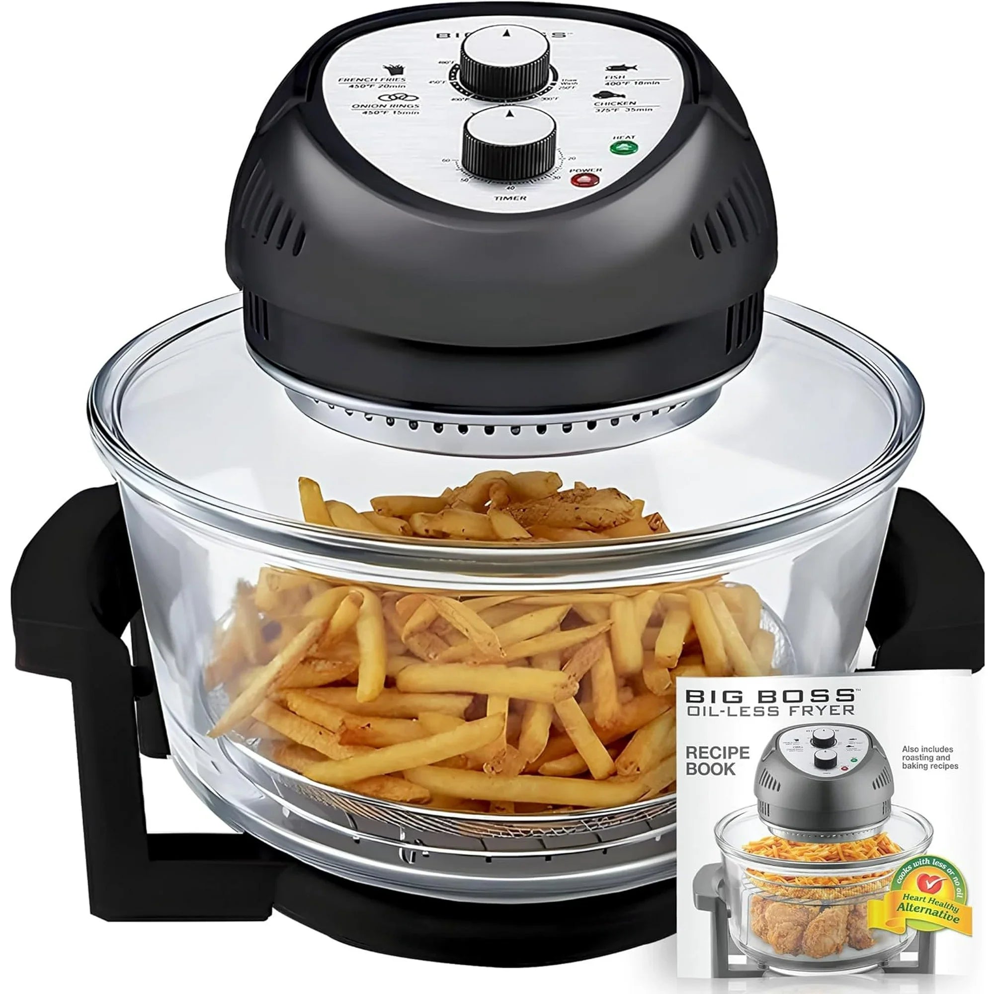 Big Boss Air Fryer Toaster Oven Combo 16Qt Kitchen Countertop Convection Rotisserie 1300W Large Glass Bowl Black by Granitestone