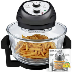 Big Boss Air Fryer Toaster Oven Combo 16Qt Kitchen Countertop Convection Rotisserie 1300W Large Glass Bowl Black by Granitestone
